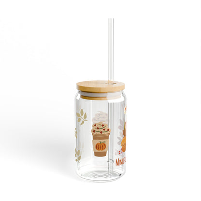 Sipper Glass, Autumn Pumpkin Latte Design, 16oz