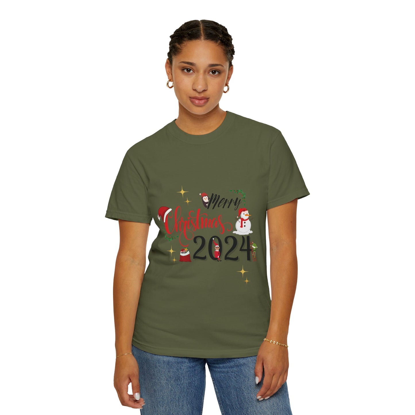 Garment-Dyed T-Shirt Merry Christmas 2024 Elf Design