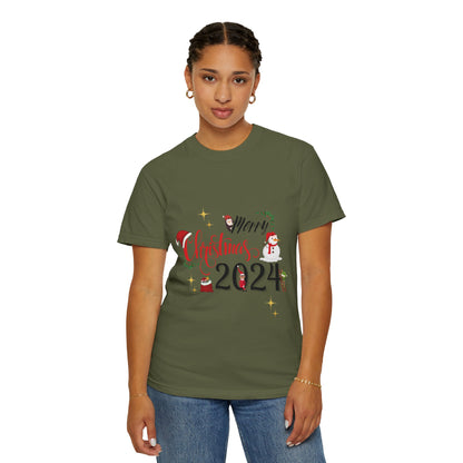 Garment-Dyed T-Shirt Merry Christmas 2024 Elf Design