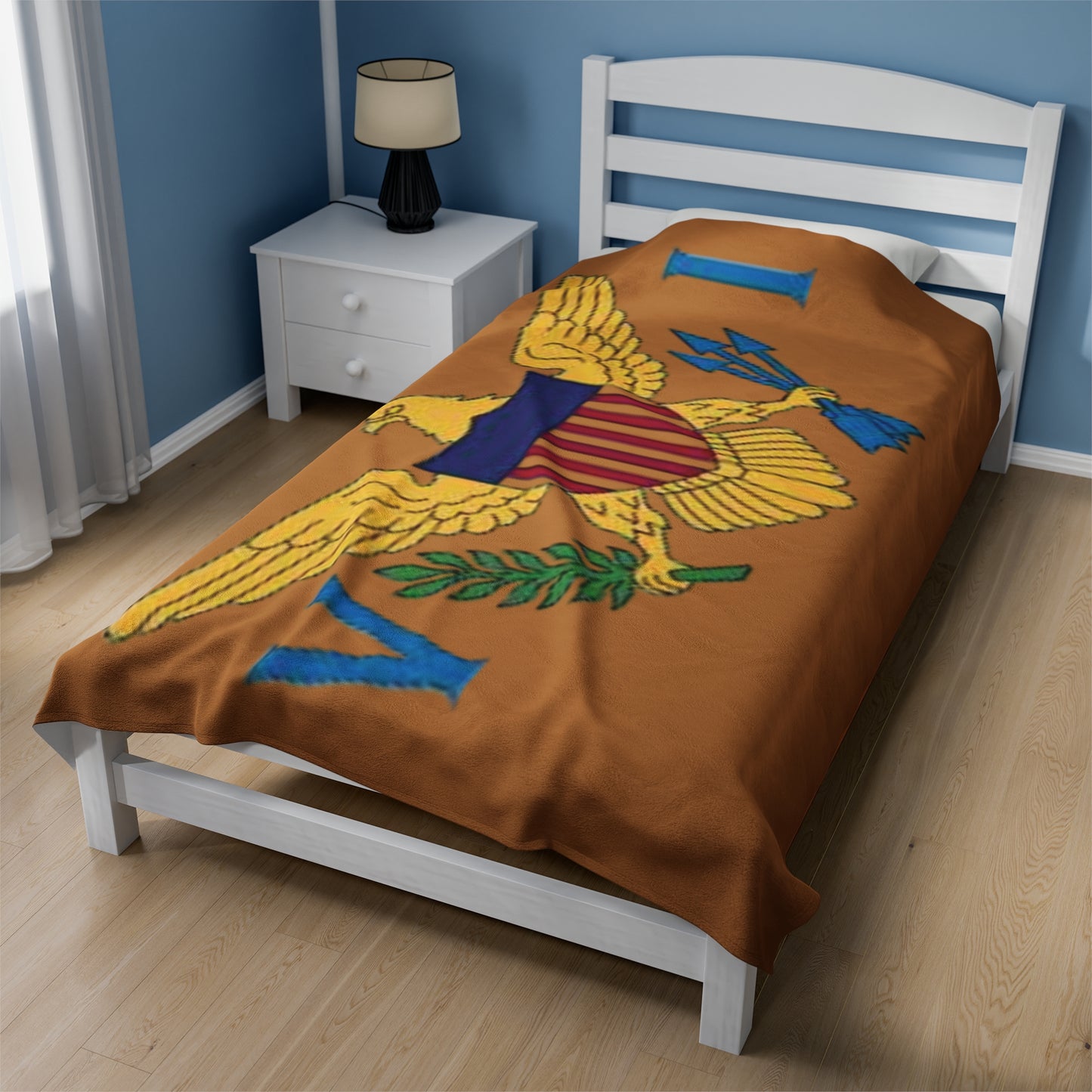 Velveteen Plush Blanket with U.S Virgin Islands Flag Design | Dawn