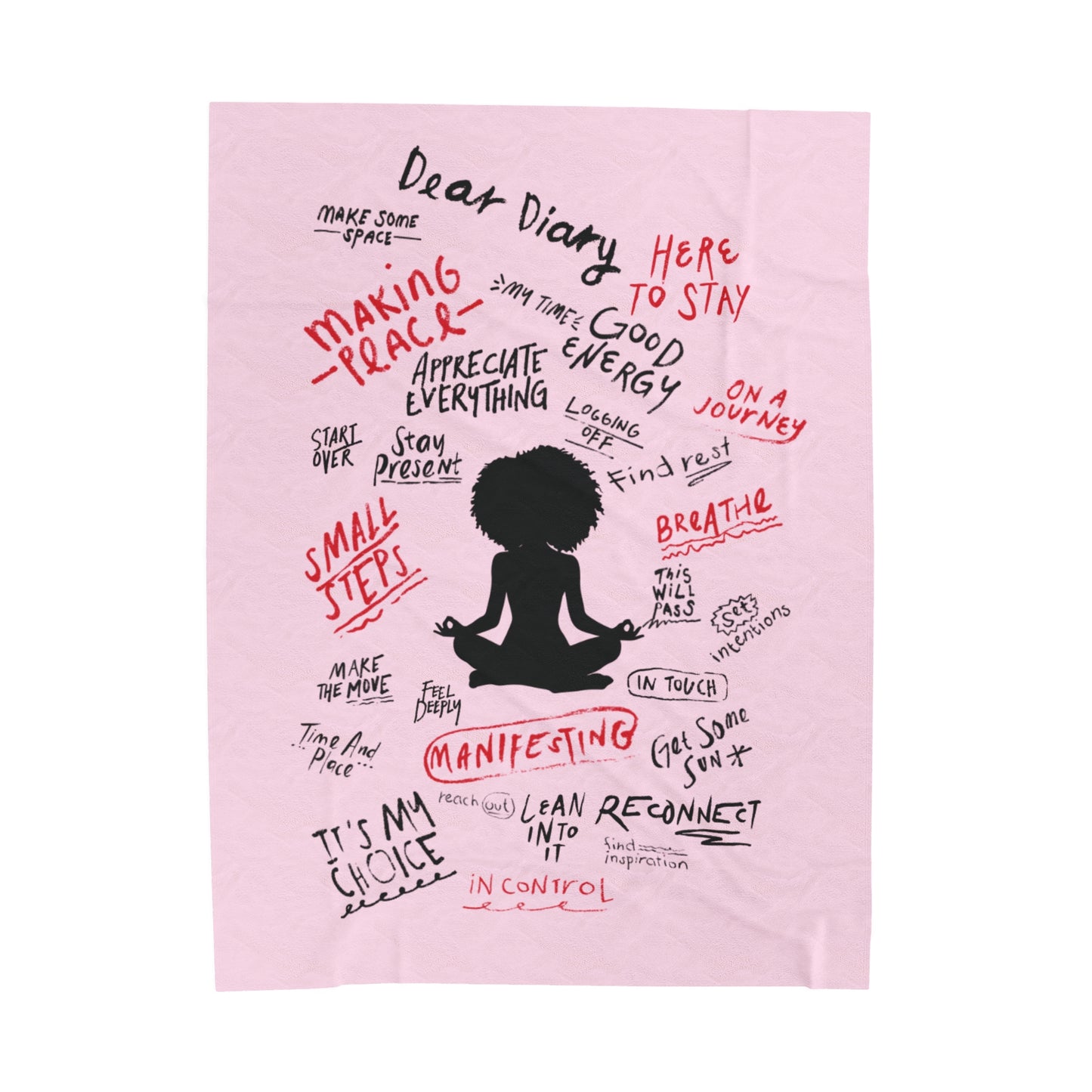 Velveteen Plush Blanket - 'Dear diary' Affirmations Design | Style B  Afro Girl