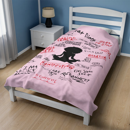 Velveteen Plush Blanket - 'Dear diary' Affirmations Design | Style B  Afro Girl