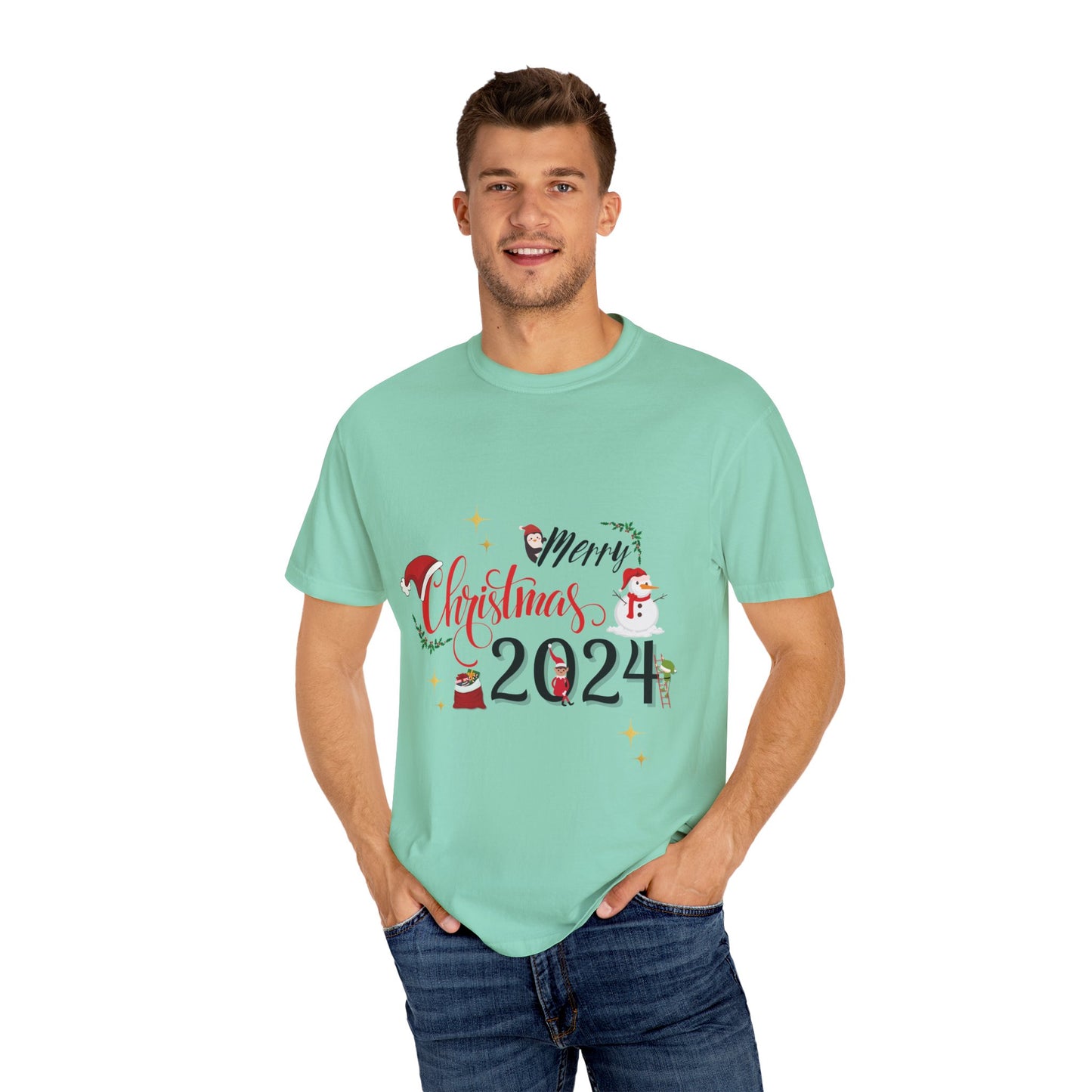 Garment-Dyed T-Shirt Merry Christmas 2024 Elf Design