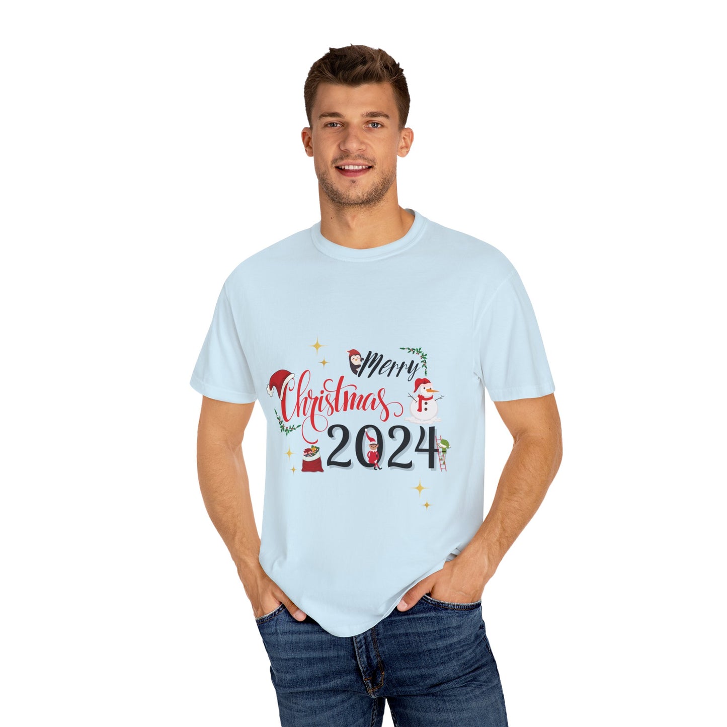 Garment-Dyed T-Shirt Merry Christmas 2024 Elf Design