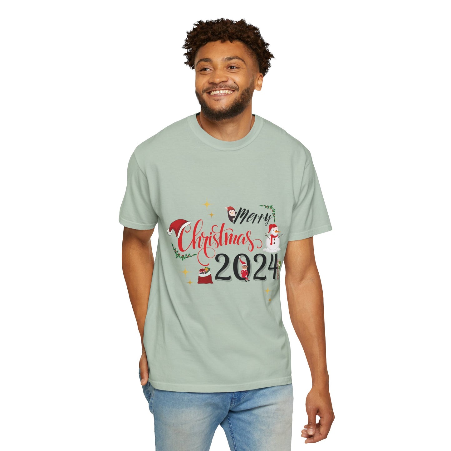 Garment-Dyed T-Shirt Merry Christmas 2024 Elf Design