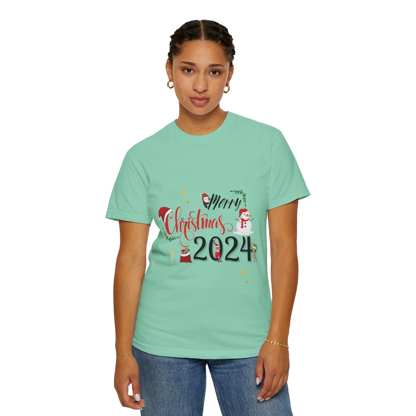 Garment-Dyed T-Shirt Merry Christmas 2024 Elf Design