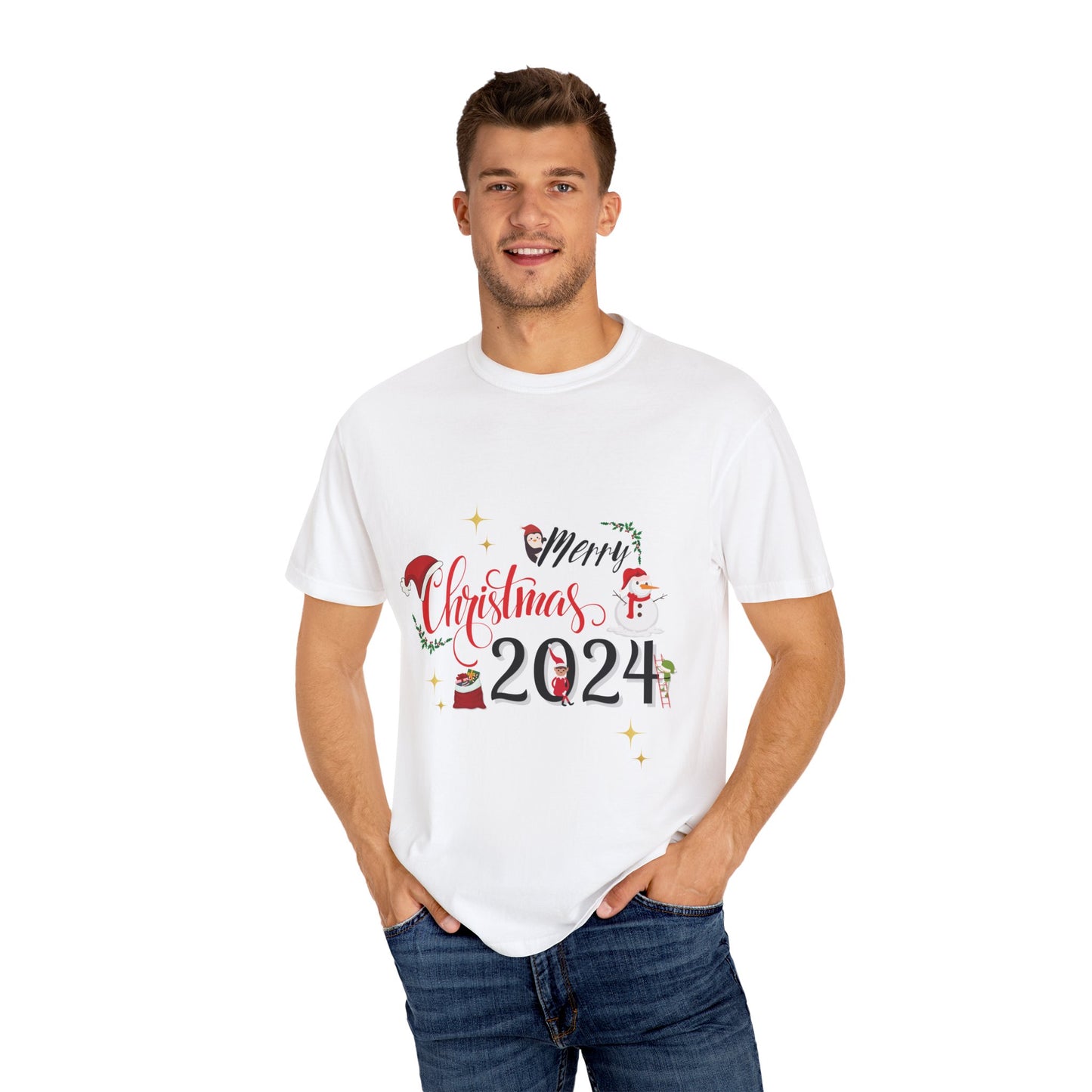 Garment-Dyed T-Shirt Merry Christmas 2024 Elf Design