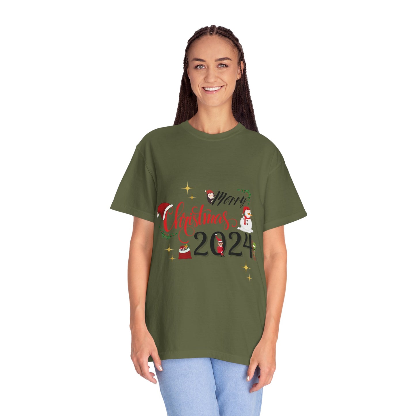 Garment-Dyed T-Shirt Merry Christmas 2024 Elf Design