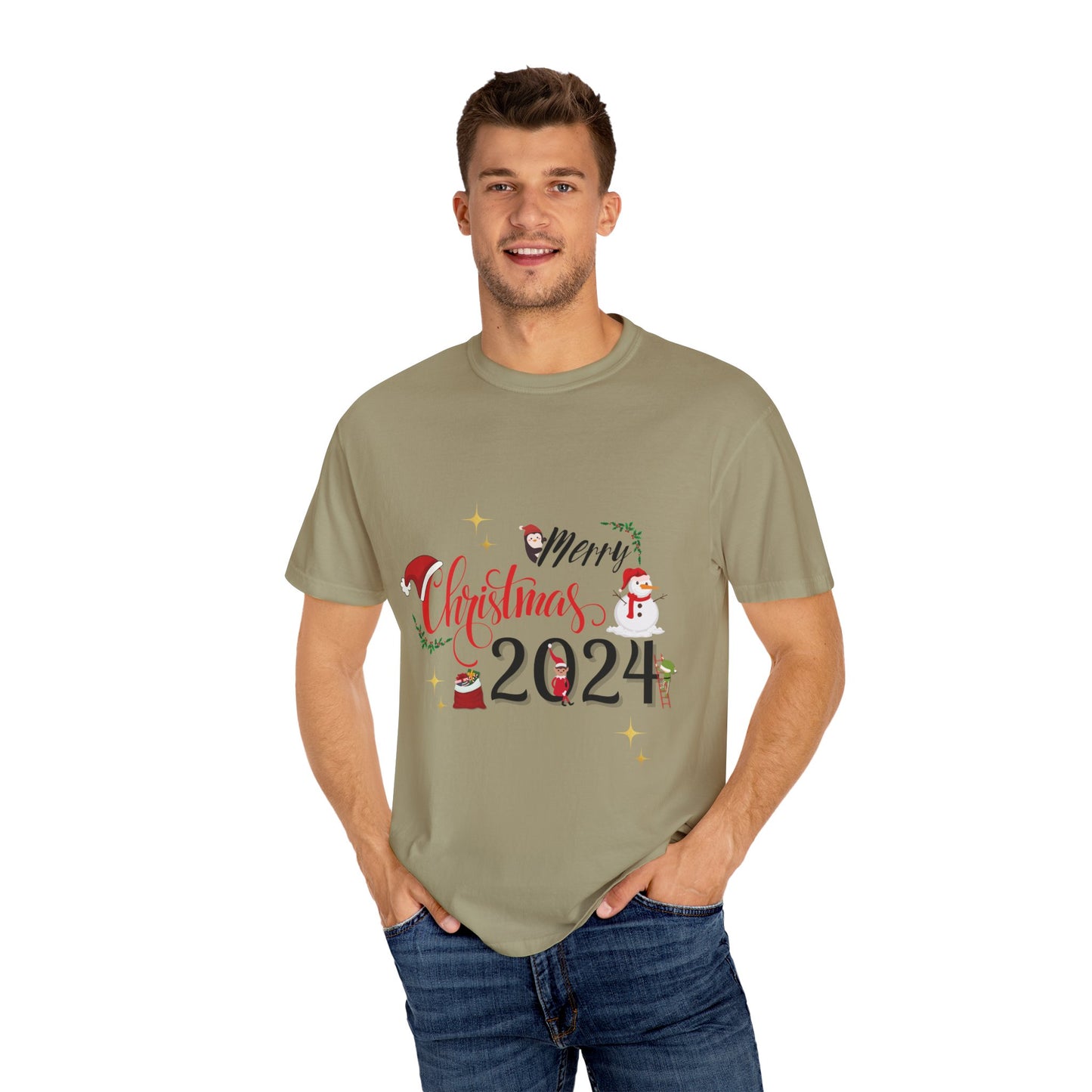 Garment-Dyed T-Shirt Merry Christmas 2024 Elf Design