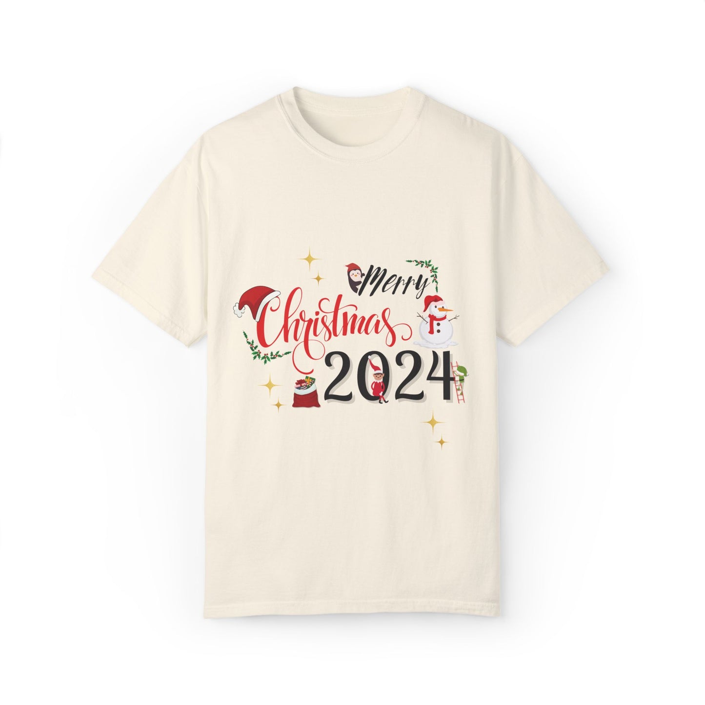 Garment-Dyed T-Shirt Merry Christmas 2024 Elf Design