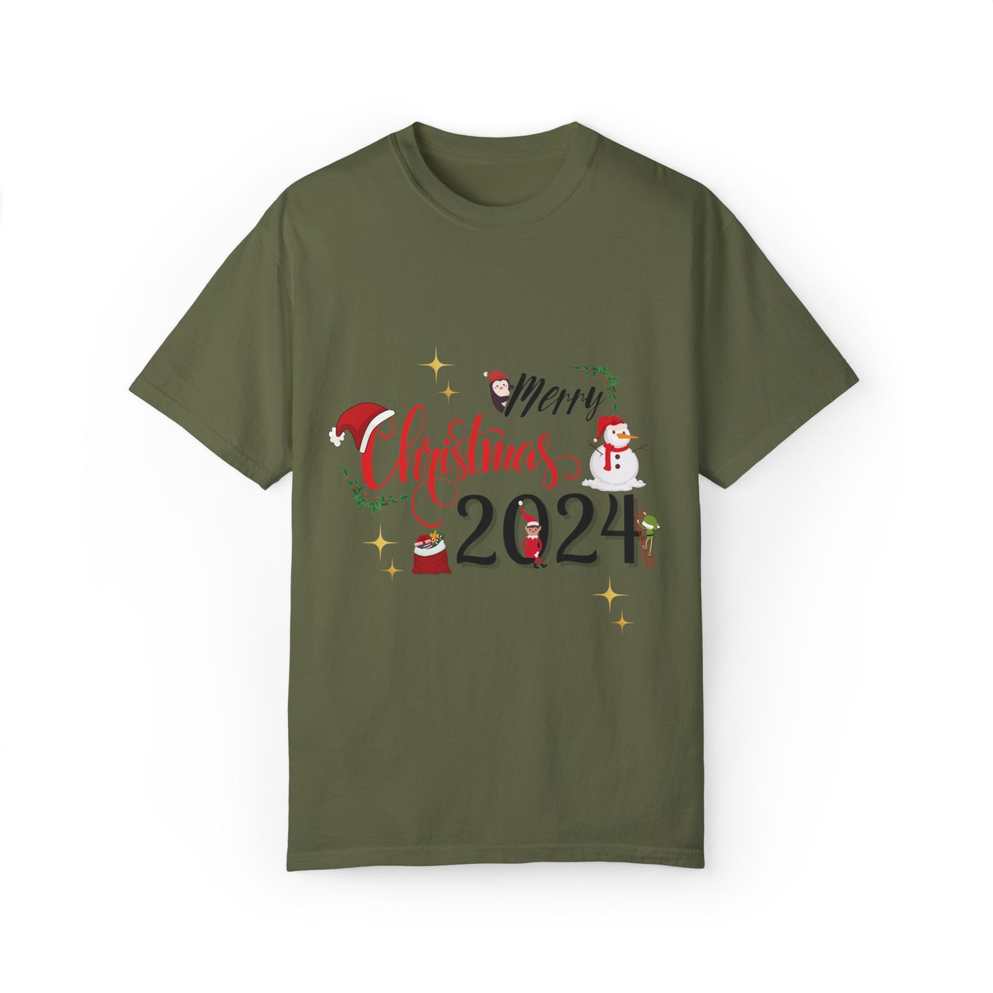 Garment-Dyed T-Shirt Merry Christmas 2024 Elf Design