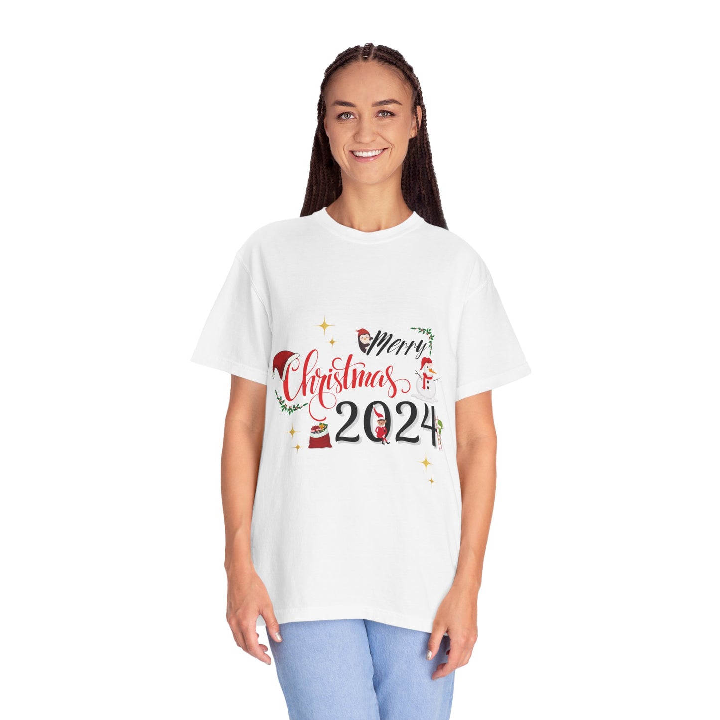 Garment-Dyed T-Shirt Merry Christmas 2024 Elf Design