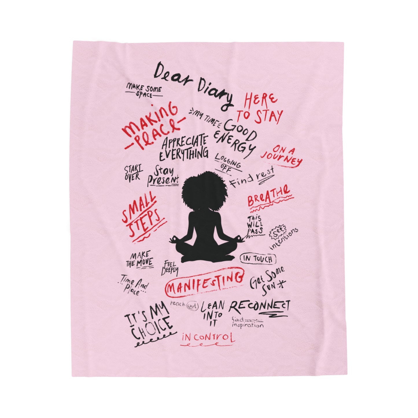 Velveteen Plush Blanket - 'Dear diary' Affirmations Design | Style B  Afro Girl