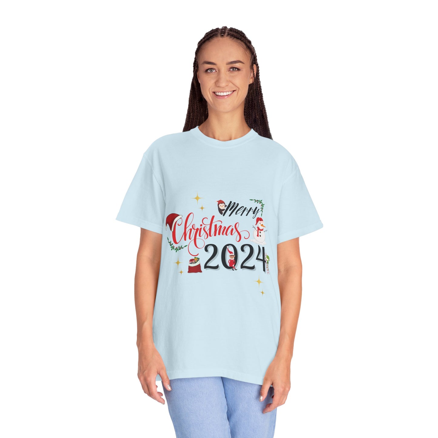 Garment-Dyed T-Shirt Merry Christmas 2024 Elf Design